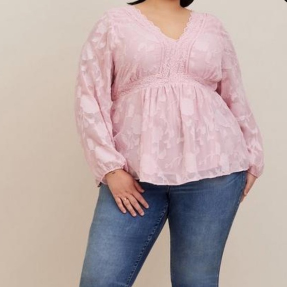 TORRID Babydoll Clip Floral Long Sleeve Top Pink New with tags 2X plus - Picture 1 of 7